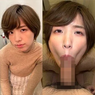 個撮)ショートカット美人お姉さん【じっと見つめてひょっとこ顔】ねっとりバキューム&唾液たっぷりはみがきフェラ!